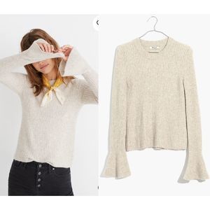 Madewell Ruffle-Cuff Pullover Sweater Beige K5771